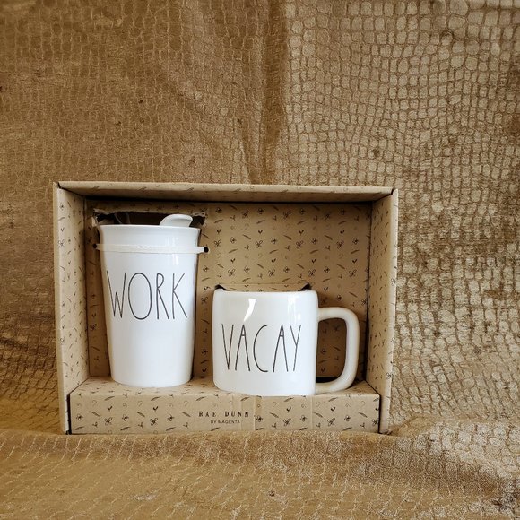 Rae Dunn "Work" Travel Tumbler and "Vacay" Mug - Picture 2 of 2